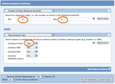 Example 1: Find all homodimers and heterodimers that only contain protein.
