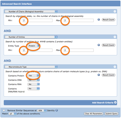 Example 2: Find entries containing only protein heterodimers.