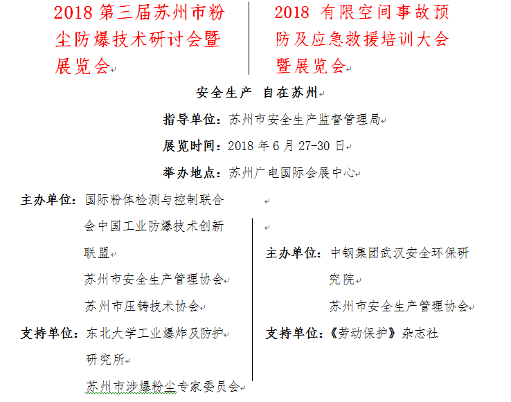 2018第三届苏州市粉尘防爆技术研讨会暨展览会