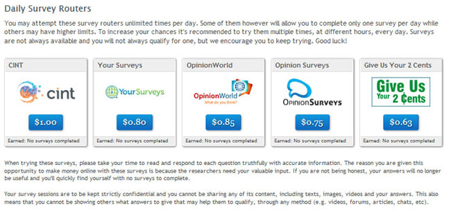 Ysense Daily survey routers