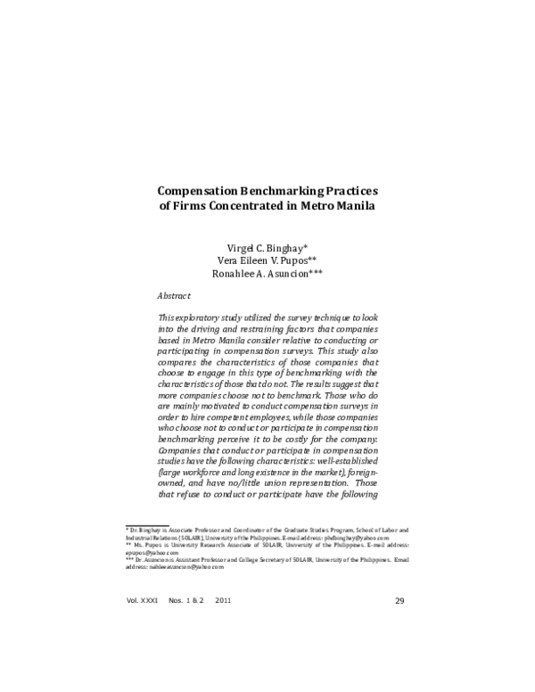 First page of “Compensation Benchmarking Practices of Firms Concentrated in Metro Manila”