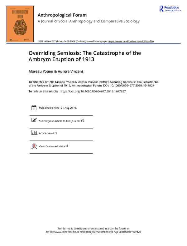 First page of “Overriding Semiosis: The Catastrophe of the Ambrym Eruption of 1913”