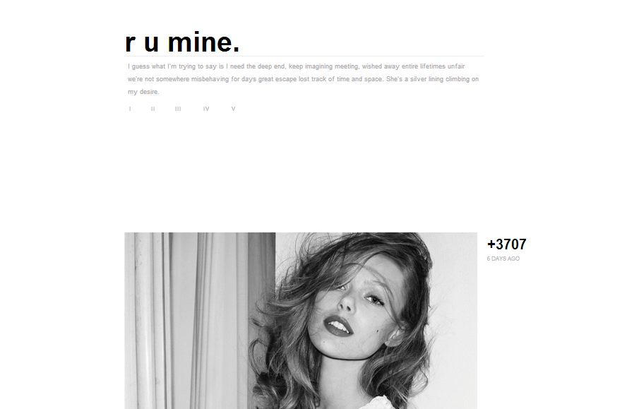 “ hazelrace:
”
r u mine // lp // download
• 500px posts
• cleaner code (finally)
• 3 links