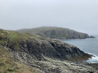 The Atlantic Ocean crashing on a rocky shore.