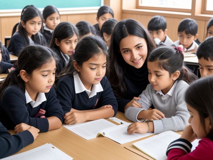 1 A Teacher Teaching In A Class Of Children Arab