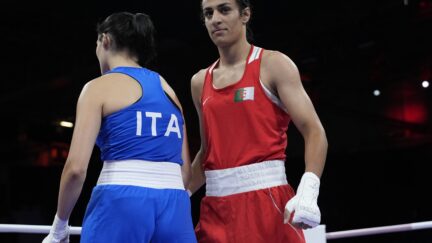 Italy's Angela Carini and Algeria's Imane Khelif at the Paris Olympics