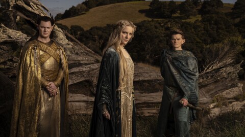 Lord of the Rings: The Rings of Power; Benjamin Walker (High King Gil-galad), Morfydd Clark (Galadriel), Robert Aramayo (Elrond)