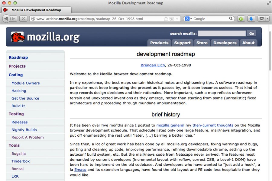 1998 Mozilla web homepage