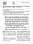 Research paper thumbnail of Assessing Pain Behaviors in Healthy Subjects Using the Critical-Care Pain Observation Tool (CPOT): A Pilot Study