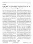 Research paper thumbnail of Public affairs and communicating coronavirus vaccine risk: The role of government in maintaining public trust