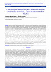 Research paper thumbnail of Critical Aspects Influencing the Construction Projects’ Performance in Rwanda, A Case of Rubavu Modern Market