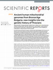 Research paper thumbnail of Ancient human mitochondrial genomes from Bronze Age Bulgaria: new insights into the genetic history of Thracians