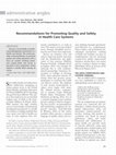 Research paper thumbnail of Recommendations for Promoting Quality and Safety in Health Care Systems