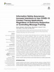 Research paper thumbnail of Information Safety Assurances Increase Intentions to Use COVID-19 Contact Tracing Applications, Regardless of Autonomy-Supportive or Controlling Message Framing