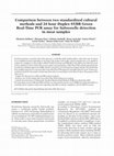 Research paper thumbnail of Comparison between two standardized cultural methods and 24 hour duplex SYBR green real-time PCR assay for Salmonella detectionin meat samples