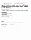 Research paper thumbnail of Special Foods and Local Herbs Used to Enhance Breast milk Production in Ghana: Rate of Use and Beliefs of Efficacy