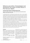 Research paper thumbnail of Reference percentiles of hematological and biochemical iron values of blood donors in Port Harcourt, Nigeria