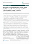 Research paper thumbnail of Assessing research impact in academic clinical medicine: a study using Research Excellence Framework pilot impact indicators. BMC Health Services Research 2012, 12:478 