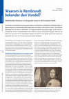 Research paper thumbnail of Waarom is Rembrandt bekender dan Vondel? Nederlandse literatuur uit de gouden eeuw en de Europese markt