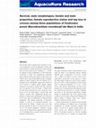 Research paper thumbnail of Survival, male morphotypes, female and male proportion, female reproductive status and tag loss in crosses among three populations of freshwater prawn Macrobrachium rosenbergii (de Man) in India