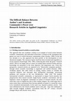 Research paper thumbnail of 2008. The Difficult Balance Between Author's and Academic Community's Power Over Research Articles In Applied Linguistics.