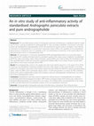 Research paper thumbnail of An in vitro study of anti-inflammatory activity of standardised Andrographis paniculata extracts and pure andrographolide