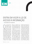 Research paper thumbnail of Entra em vigor a Lei de Acesso à Informação.