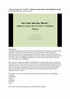 Research paper thumbnail of ‘You can't just say "words"’: Literary voices in the work of Robert Wyatt