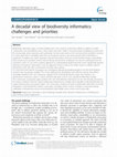 Research paper thumbnail of A decadal view of biodiversity informatics: challenges and priorities