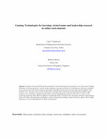 Research paper thumbnail of Gaming Technologies for learning; virtual teams and leadership research in online environments