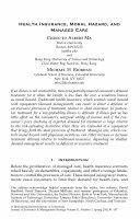 Research paper thumbnail of Health insurance, moral hazard, and managed care