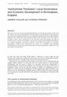 Research paper thumbnail of ‘Institutional Thickness’: Local Governance and Economic Development in Birmingham, England