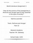 Research paper thumbnail of International Baccalaureate (IB) HL English - "How do the actions of the protagonists in Perfume and Hunger lead to their downfall in the eyes of society?”