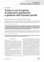 Research paper thumbnail of Tutela in via d’urgenza di pattuizioni parasociali e gestione dell'impresa sociale