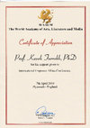 Research paper thumbnail of Certifcate of Appreciation - Empower Conference (April 7, 2010, Plymouth, England)-World Academy of Arts, Literature and Media)