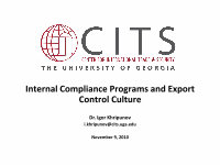 Research paper thumbnail of Internal Compliance Programs and Export Control Culture