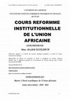 Research paper thumbnail of UNIVERSITE DE CARTHAGE FACULTE DES SCIENCES JURIDIQUES POLITIQUES ET SOCIALES DE TUNIS COURS PREPARE PAR : COURS ENSEIGNE AUX : Master 2 Droit et politiques de l'Union africaine PLAN DU COURS