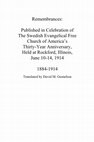 Research paper thumbnail of Remembrances: History of the Swedish Evangelical Free Church of America, 1884-1914