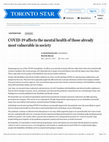 Research paper thumbnail of COVID 19 affects the mental health of those already most vulnerable in society The Star