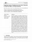 Research paper thumbnail of Exploring Lecturers’ Readiness for 21st Century Education in Malaysian Higher Learning Institutions