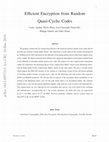 Research paper thumbnail of Efficient Encryption From Random Quasi-Cyclic Codes