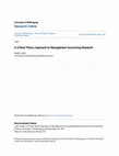 Research paper thumbnail of A Critical Theory Approach to Management Accounting Research