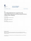 Research paper thumbnail of The relationship between corporate social responsibility disclosure and financial performance: evidence from Thailand