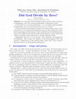 Research paper thumbnail of Did God Divide by Zero ?