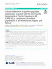 Research paper thumbnail of Cultural differences in positive psychotic experiences assessed with the Community Assessment of Psychic Experiences-42 (CAPE-42): a comparison of student populations in the Netherlands, Nigeria and Norway