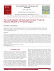 Research paper thumbnail of International Review of Management and Marketing The Local Authority Infrastructure Provision Practice in Malaysia: The Role of Private Developers