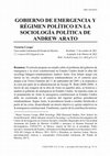 Research paper thumbnail of GOBIERNO DE EMERGENCIA Y RÉGIMEN POLÍTICO EN LA SOCIOLOGÍA POLÍTICA DE ANDREW ARATO