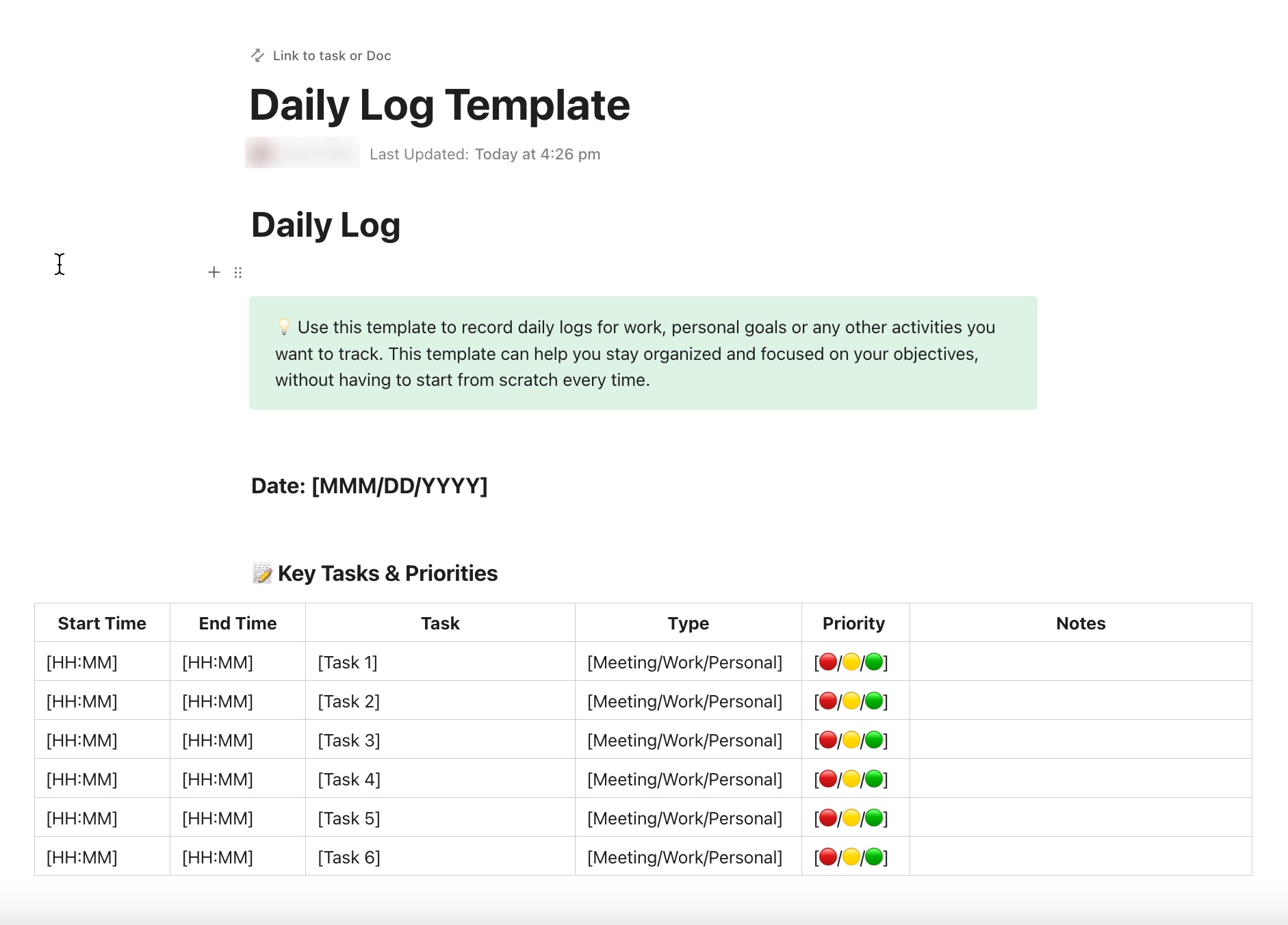 Daily Log Template