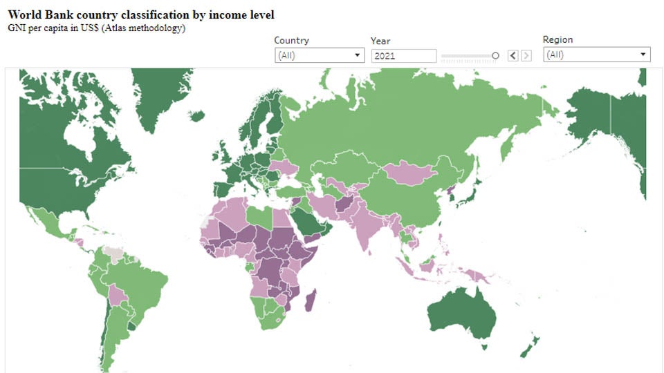 Map showing new country income classification