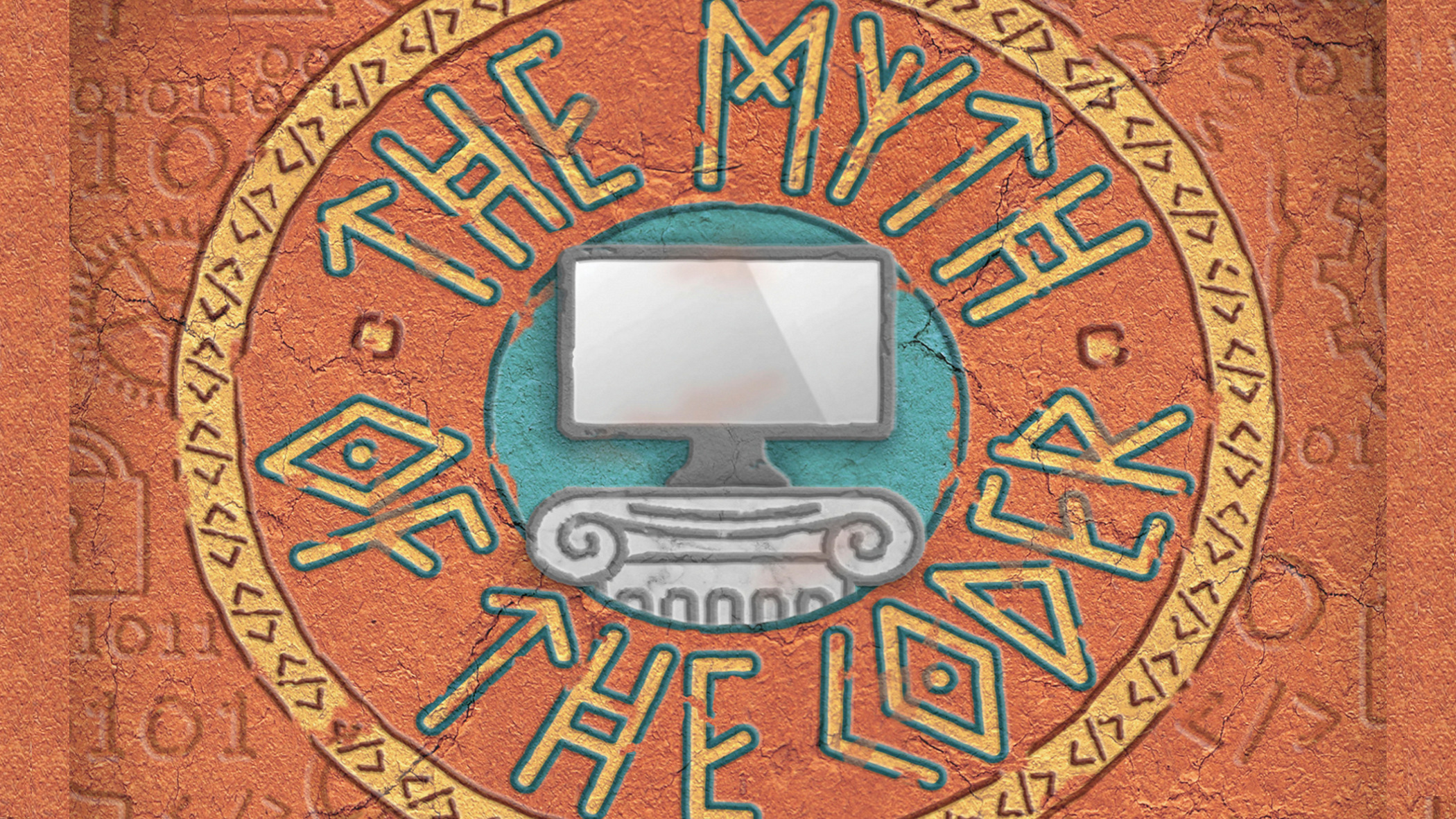 computer display in an historic-looking emblem, illustration